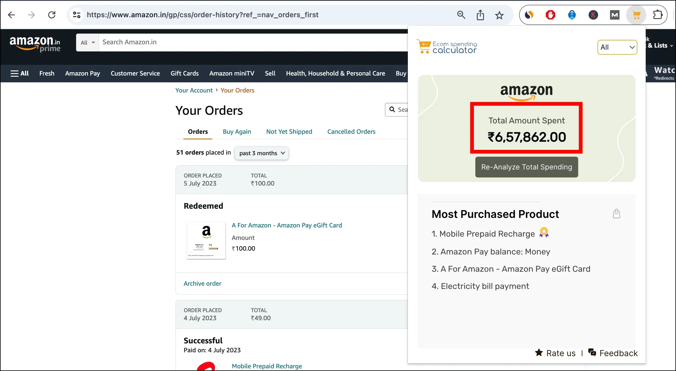 Using the "Spending Tracker for Amazon & Flipkart" Add-on